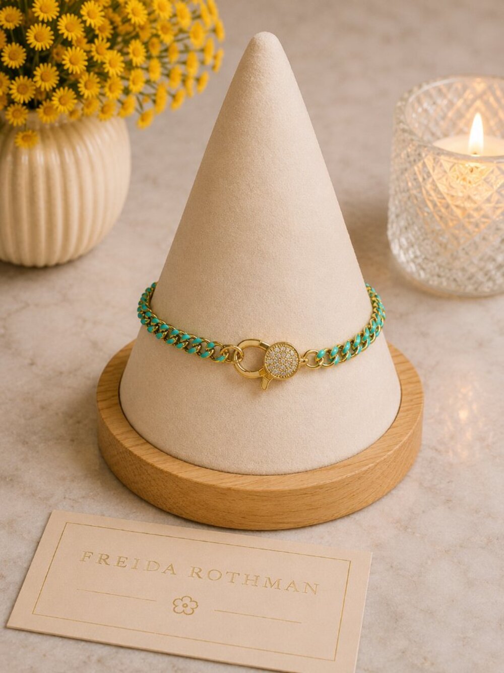 Freida Rothman Vault Teal Enamel Cuban Link Bracelet NEW $129 MSRP